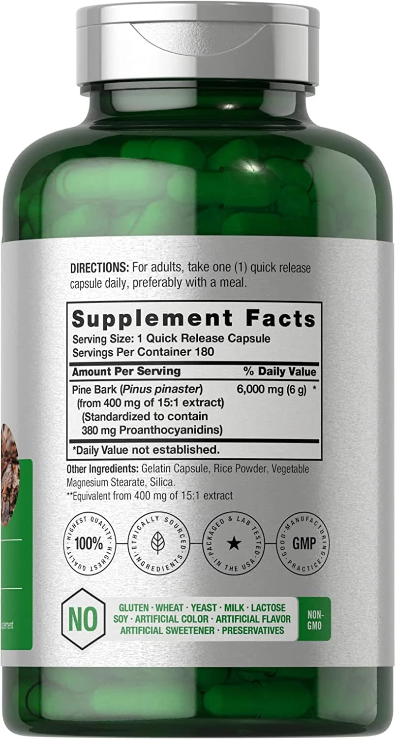 Pine Bark Extract 6000 Mg | 180 Capsules | Max Potency | by